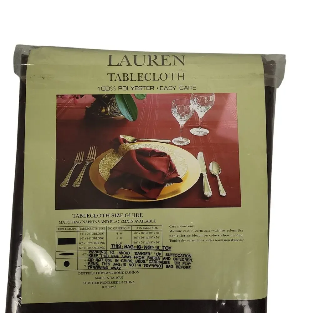 Vintage Lauren Tablecloth 60x102 Oblong Chocolate Brown NEW 11-2305-33